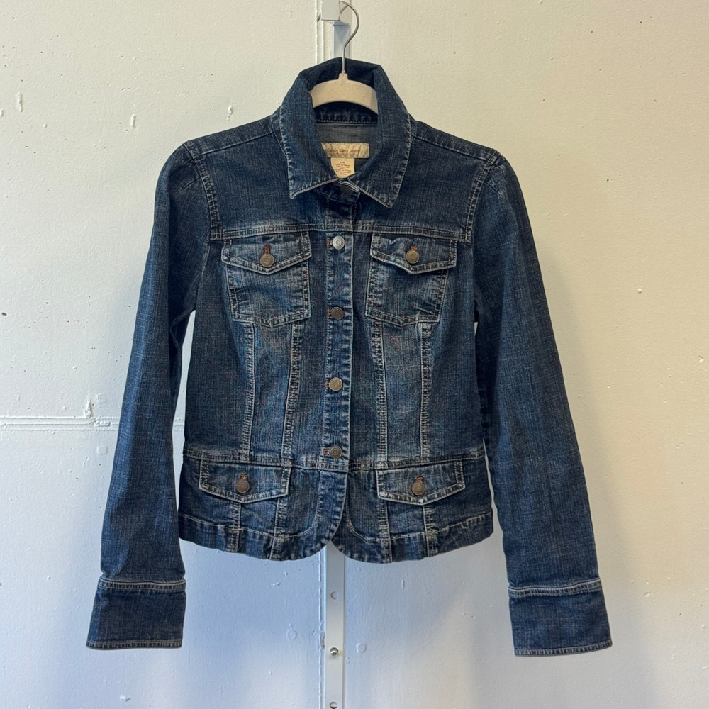 2010s Calvin Klein Jeans Dark Wash Stretch Denim Trucker Jacket‎ Blue Size Large